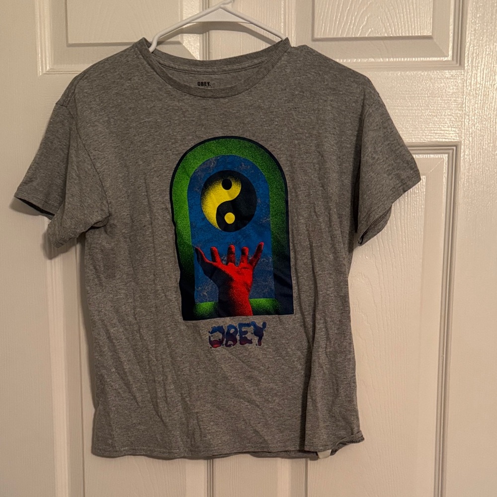 Obey Gray Tee with Colorful Graphic